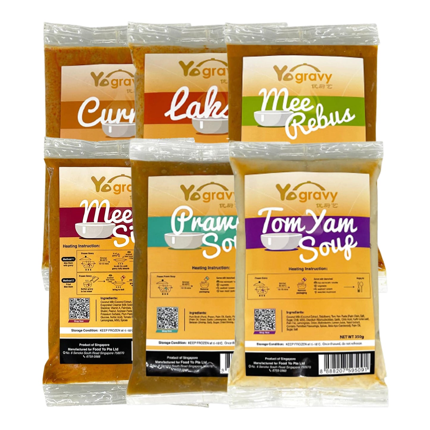 Yogravy Curry, Laksa, Mee Rebus, Mee Siam, Prawn Soup, and Tom Yam Bundle By Food Yo - Chop Hup Chong